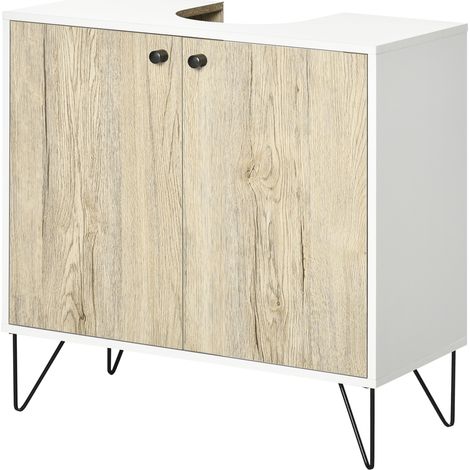 Armoire sous lavabo 2 portes étagère pattes acier 60x30x60 cm chêne blanc