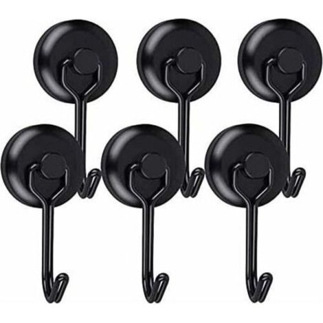 RHG Crochet magnétique puissant, crochet magnétique pour réfrigérateur, aimant pivotant en néodyme noir, crochet magnétique, crochet magnétique pour cuisine, tableau à torchons, 6 pièces