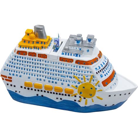 Spardose Urlaubskasse Kreuzfahrtschiff weiß - 20 x 11 cm - Sparbüchse Schiff aus Polyresin