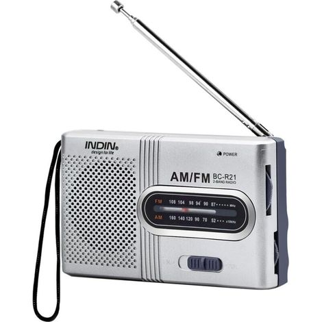 Radio portable FM/AM argent avec haut-parleur intégré – Bouton de réglage extra large – Alimentation par piles – Compacte et légère (1/5)