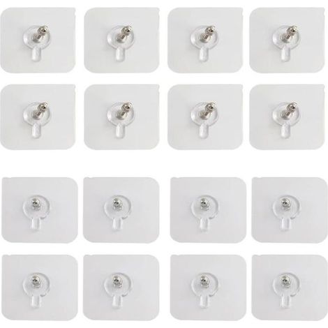 Set di 16 ganci adesivi trasparenti, senza necessità di forare (8 pezzi con gambo filettato da 8 mm, 8 pezzi con gambo filettato da 16 mm) (1/5)