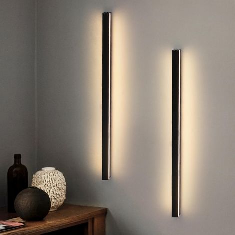 Apliques murales LED GBLY Lote de 2 para interiores - Moderno para pasillo, alto, bajo, lámpara de salón, lámpara de cama negra, iluminación mural, Blanco cálido, 60cm
