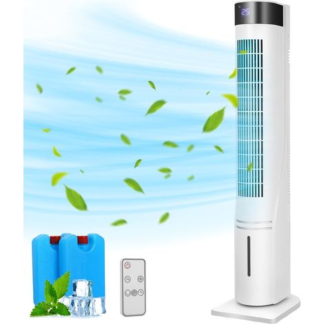 LIFERUN Ventilateur Tour avec Boîte à Cristaux de Glace - Télécommande - 6,5 m/s - 3 Vitesses - 4 Modes - Minuterie 12 Heures - Oscillation à 60° - Ventilateur sur Pied - Refroidissement