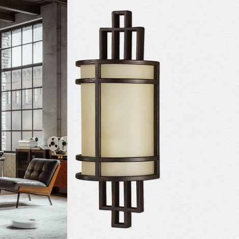 Wandleuchte Glas Metall japanischer Stil in Bronze Creme Wohnzimmer