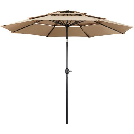Yaheetech Parasol de Jardin Extérieur 324 cm 3 Niveaux 8 Baleines avec Bouton-poussoir Parasol Inclinable en Polyester avec Protection UV pour Terrasse Jardin Patio Plage Piscine Kaki (1/5)