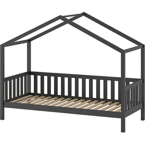 Lit cabane 90x200 sommier inclus Vipack Dallas Anthracite (1/4)