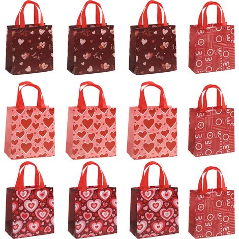 Lot de 12 sacs cadeaux pour la Saint-Valentin, décorés de poignées en papier, Idéaux pour les cadeaux de la Saint-Valentin. (1/5)
