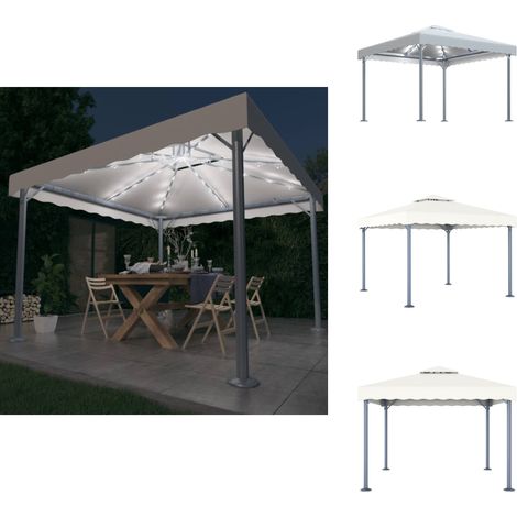 Tonnelle avec guirlande lumineuse LED 300x300cm Crème Aluminium - Tente Extérieure - Abri Jardin - Gazebo - Parasol - Éclairage Solaire (1/5)