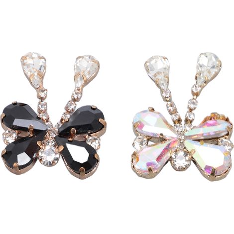Lot de 2 nœuds décoratifs à pompons et strass, effet goutte d'eau, pour vêtements, accessoires pour cheveux et boucles d'oreilles. (1/5)