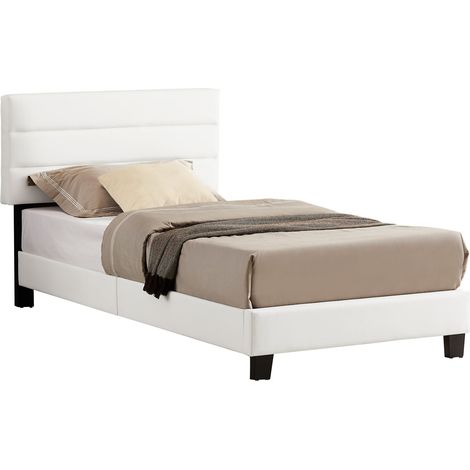 Idimex – Lit simple Hudson 90x190 cm – Tête de lit réglable – Structure en synthétique blanc – Sommier à lattes inclus – Hauteur 104 cm (1/4)
