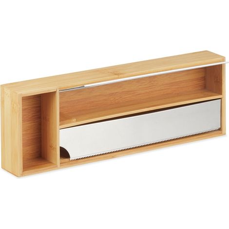 Distributeur de film alimentaire en bambou pratique pour tiroir de cuisine 30 x 10 x 10 cm avec compartiment rangement naturel (1/4)