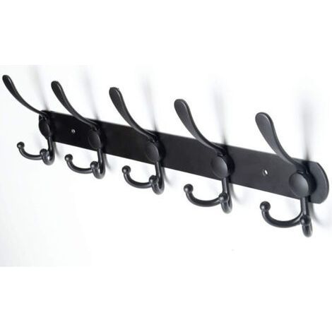 Wall coat rack to hang behind the door – 5 duckbill type hooks – Matte black (1/4)