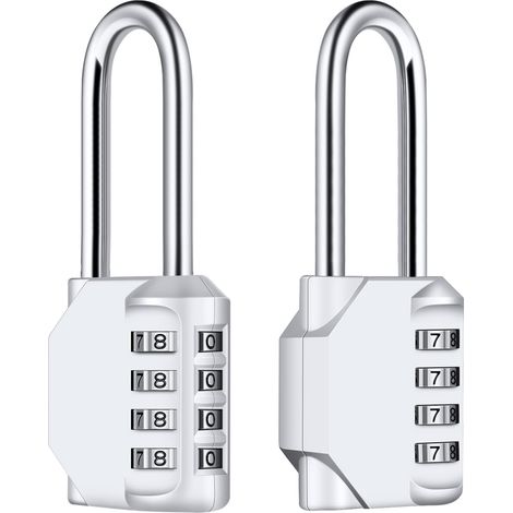 Ensemble de deux cadenas à combinaison longs argentés, de 6,7 cm de longueur, cadenas à combinaison étanche à quatre chiffres, fabriqué en métal résistant aux intempéries et en acier galvanisé, convi