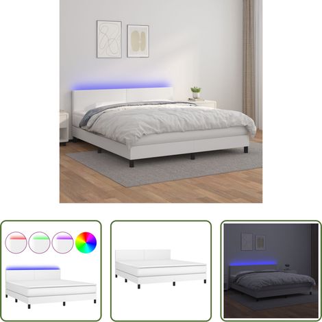 vidaXL LED-Bett - Boxspringbett mit Matratze & LED Weiß 180x200 cm Kunstleder (1/5)