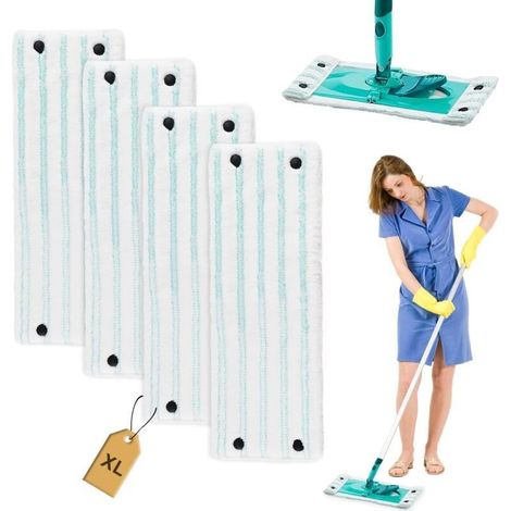 4-teiliges Ersatz-Wischmopp-Set für Leifheit Clean Twist XL Micro Duo (49 x 15 cm), Mikrofaser-Ersatzbezüge für Leifheit Clean Twist XL Micro Duo, geeignet für alle Bodenarten, zur Bodenreinigung
