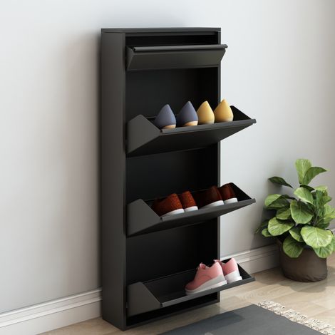 Scarpiera Sokndal con 3+1 Contenitori Ribaltabili Portascarpe in Metallo - Nero [en.casa] (1/5)