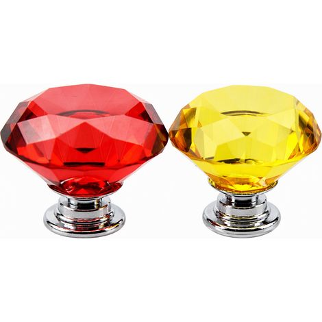 Poignée de meuble en cristal à motif diamant jaune, bouton de porte et de tiroir pour placard et commode, diamètre 30 mm (1/5)