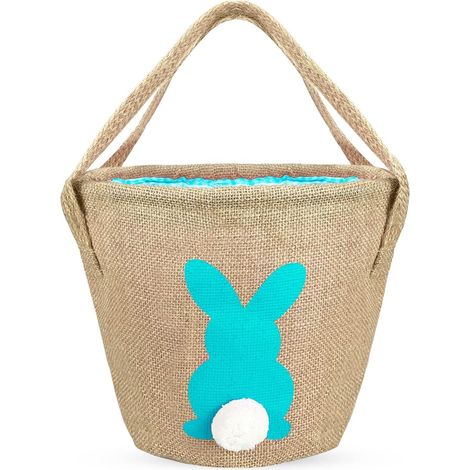 Panier de Pâques pour enfants Jeux de chasse aux œufs de Pâques, Jute Paniers-cadeaux de Pâques Décorations vide Sac seau Fourre-tout pour enfants Garçons Filles Jeux de Pâques Articles - Bleu (1/5)