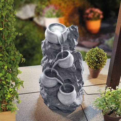 esotec Solar Fels-Kaskadenbrunnen granitfarben mit Akku und LED Licht 101322 (1/5)