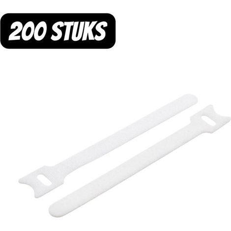 Pack of 200 self-adhesive nylon cable ties with Velcro, 12 x 150 mm and 12 x 200 mm, white (1/5)