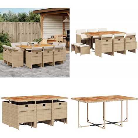 11-tlg. Garten-Essgruppe mit Kissen Beige Poly Rattan - Gartentisch - Gartenmöbelset - Outdoor Möbel - Rattan Gartenmöbel - Gartenlounge - Home & Living (1/5)