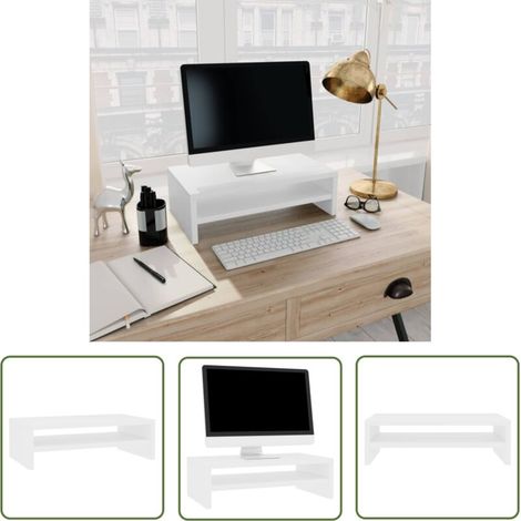 The Living Store Support de moniteur Blanc 42 x 24 x 13 cm Bois d'ingénierie - Support De Moniteur - Meuble Tv - Bureau Ergonomique - Étagère De Rangement - Bois D'ingénierie (1/5)