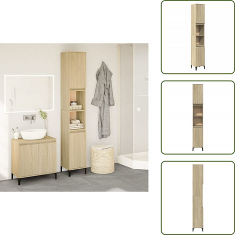 The Living Store Armoire salle de bain chêne sonoma 30x30x190 cm - Meuble De Salle De Bain - Armoire De Salle De Bain - Rangement Salle De Bain - Commode Salle De Bain - Armoire Rangement
