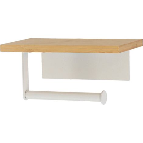 Derouleur papier wc bambou et barre metal sur sticker - blanc/bambou - Tendance (1/2)