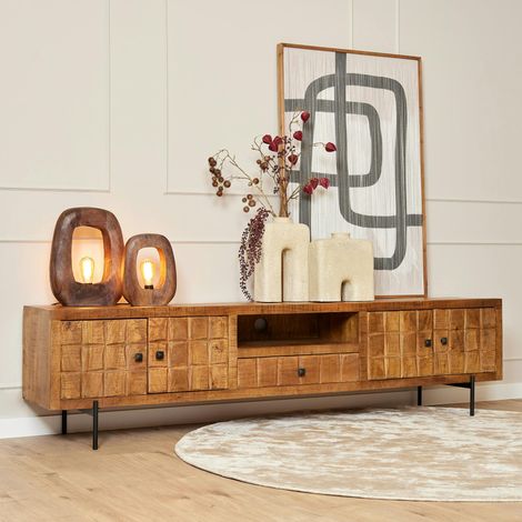 Meuble TV bois 4 portes décor damier UDA