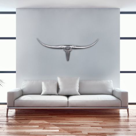 Objet déco bois de taureau 100x40 cm en aluminium poli (1/5)