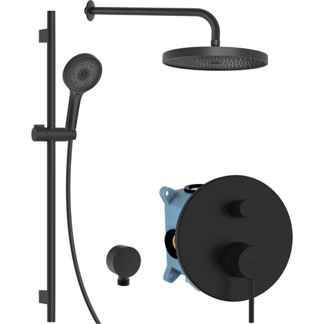kielle Oudee - Set de douche avec mitigeur encastré, 2 sorties, avec accessoires et corps d’encastrement, noir mat 20602SP14 (1/5)