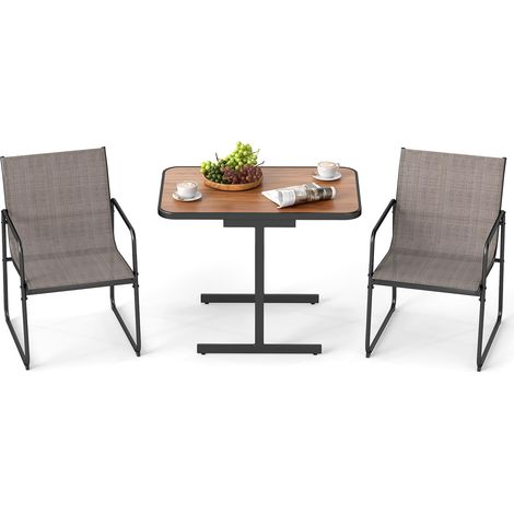COSTWAY Set Bistro da Esterno 3 Pezzi, Tavolo e Poltrone da Giardino, Tavolo da Pranzo Rettangolare, Poltrone in Tessuto, per Giardino Cortile (1/5)