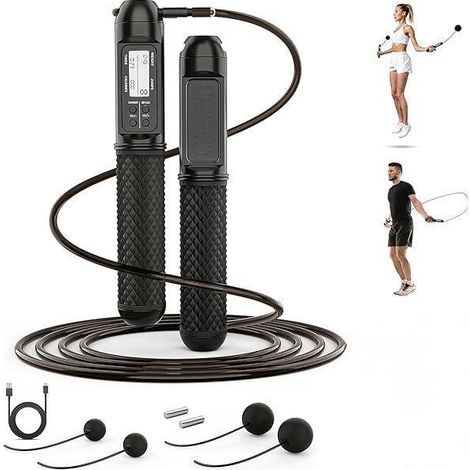 Corde à Sauter Intelligente - Affichage LED - Compteur de Sauts - Câble Acier Réglable - Pour Gym Maison et HIIT - 1 Pièce (1/5)