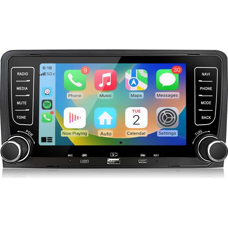 Hexinex Autoradio 7 pouces CarPlay Android 15 2+64 Go avec navigation GPS USB Bluetooth et DAB+ pour Audi A3 8P 2003–2012 (1/5)