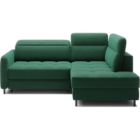 Divano angolare destro convertibile BARNEA 208 cm verde scuro con contenitore (1/5)