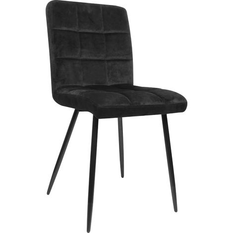 Chaise de salle à manger carrée à neuf compartiments avec pieds en fer velouté Jeu de deux en noir (1/5)
