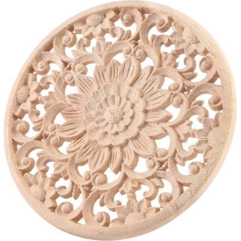 Zierleisten aus geschnitztem Holz mit Blumenmotiv, 15 x 15 x 0,8 cm, unbemalt (1/5)