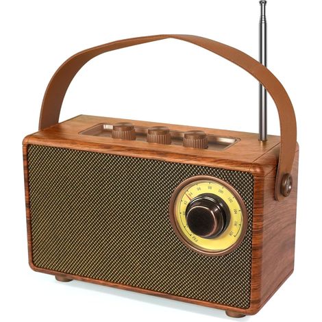 Enceinte portables Bluetooth Rétro mit Radio FM Vintage,Haut-parleur Sans Fil Vintage mit bois poste radio de cuisine,Enceinte Bluetooth rechargeable Élégance à l'Ancienne,Avec AUX/USB/carte TF