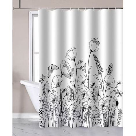 Rideaux de douche 180x180cm, polyester, pavot