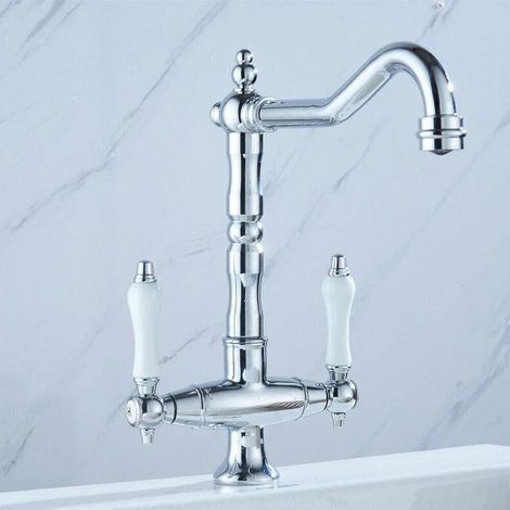 Rubinetti per il bagno, rubinetti per la cucina, rubinetti per lavello da cucina, miscelatori per lavabo, rubinetti retrò in ceramica a doppia maniglia (1/5)