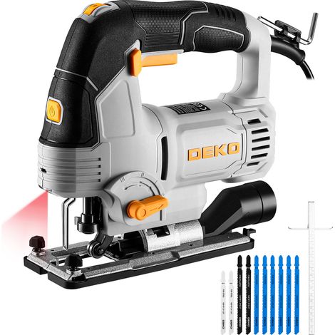 DEKOPRO Sierra de calar 800W, Caladoras para Madera con luz LED, 800-3000 SPM Velocidad variable Ajuste de 4 vías ± 45° hoja de inglete, sierra de calar eléctrica para cortar metal, madera y plástico (1/5)