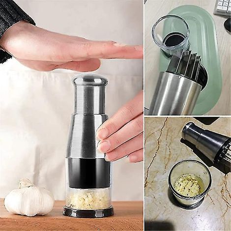 Hachoir à ail pressé, hachoir à ail en acier inoxydable 304, hachoir à ail haché, convient pour hacher l'ail, le poivre et les oignons (1/5)