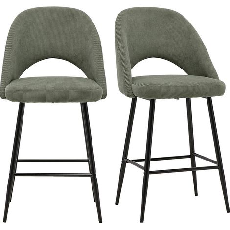 Taburetes de bar en tela de terciopelo de pana verde caqui H65 cm (juego de 2) COSETTE