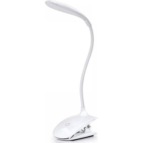 Lampada da lettura a LED per libri - Lampada da scrivania ricaricabile con clip e cavo USB, 3 livelli di luminosità - Bianca (1/4)
