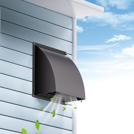 Grille Aeration 150mm, Grille Ventilation Exterieur, Trappe anti-reflux intégrée, Grille amovible, pour séchoirs, cuisines, systèmes de ventilation, Ø 15 cm (19,5 19,5 cm), Noir (1/5)