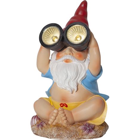 Figurine solaire Star Trading Gnomy, look plage avec jumelles