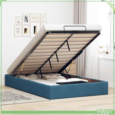 Cadre de lit ottoman - 3310953 - velours bleu foncé - 120x190 cm - rangement sous lit hydraulique (1/5)