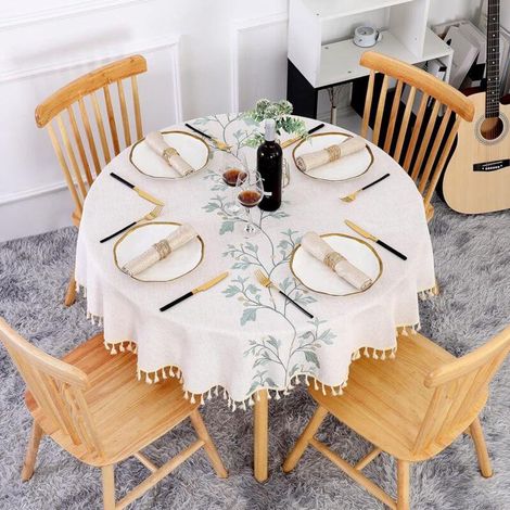 Nappe - Lin & Coton - Ronde 140 cm - Pour Table à Manger et Table Basse - Beige (1/5)