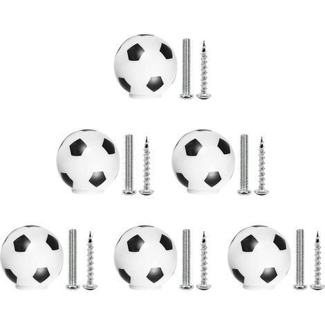 6 pomos para muebles, pomos con forma de balón de fútbol infantil, con 2 tamaños de tornillo, tiradores para cajones, armarios y roperos. (1/5)