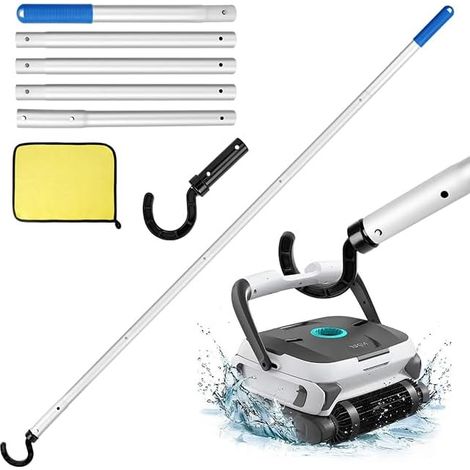 1 - Perche Telescopique - Crochet Robot Piscine - Aluminium 5 Sections - Pour Nettoyage Et Aspiration - Usage Piscine - Argent - 0,3m x 1,7m
